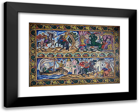 Bova the Prince'. Sketch of a Carpet. 24x19 Black Modern Wood Framed Art Print Poster by Konchalovsky, Piotr