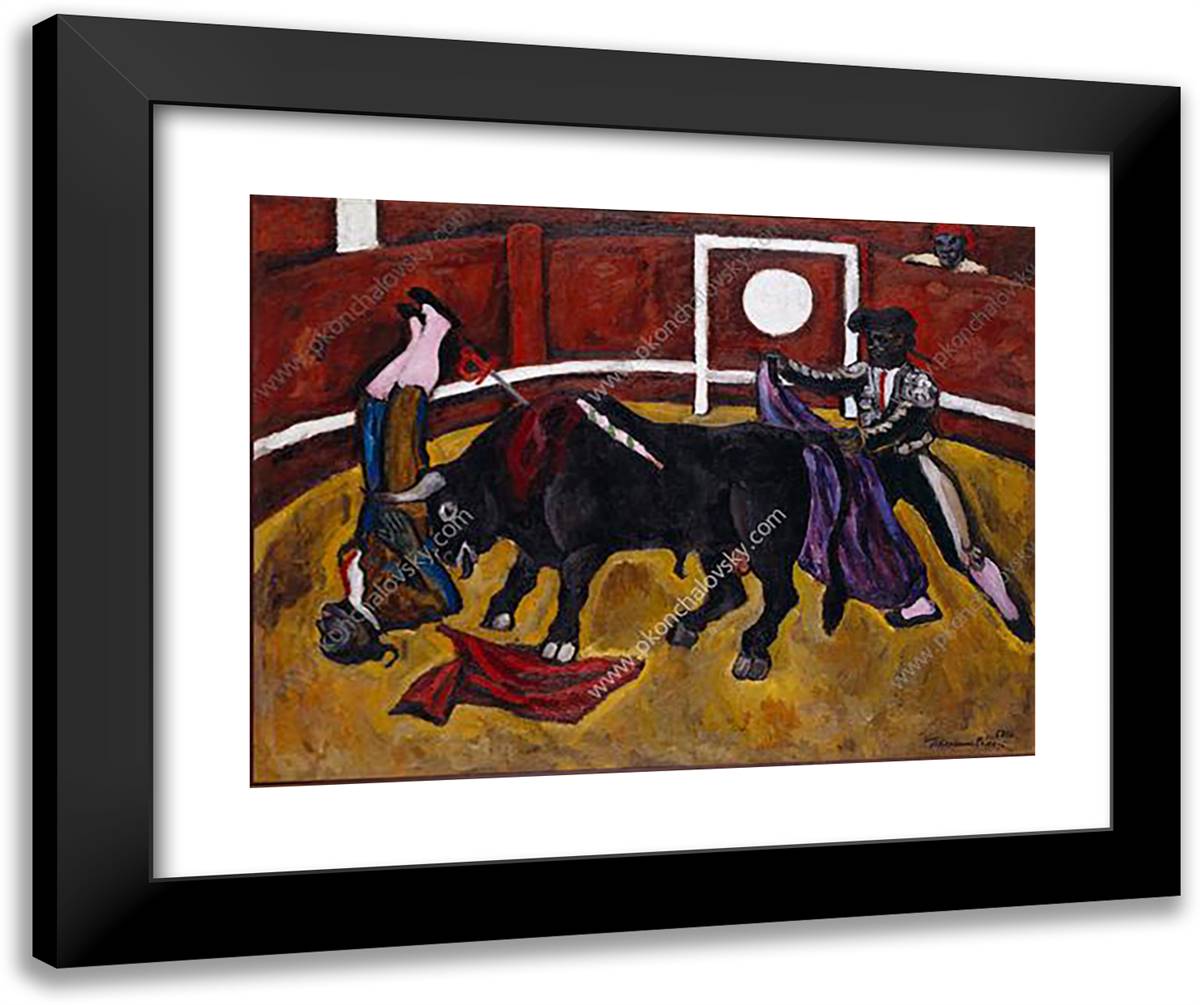 Bullfight 24x20 Black Modern Wood Framed Art Print Poster by Konchalovsky, Piotr