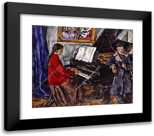 Children at the Piano 23x20 Black Modern Wood Framed Art Print Poster by Konchalovsky, Piotr