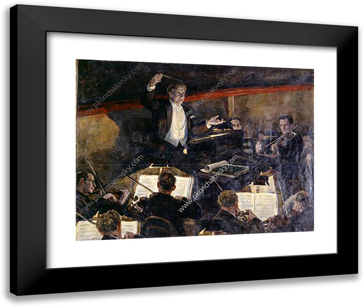 Conductor Nikolai Semenovich Golovanov and Orchestra 24x20 Black Modern Wood Framed Art Print Poster by Konchalovsky, Piotr