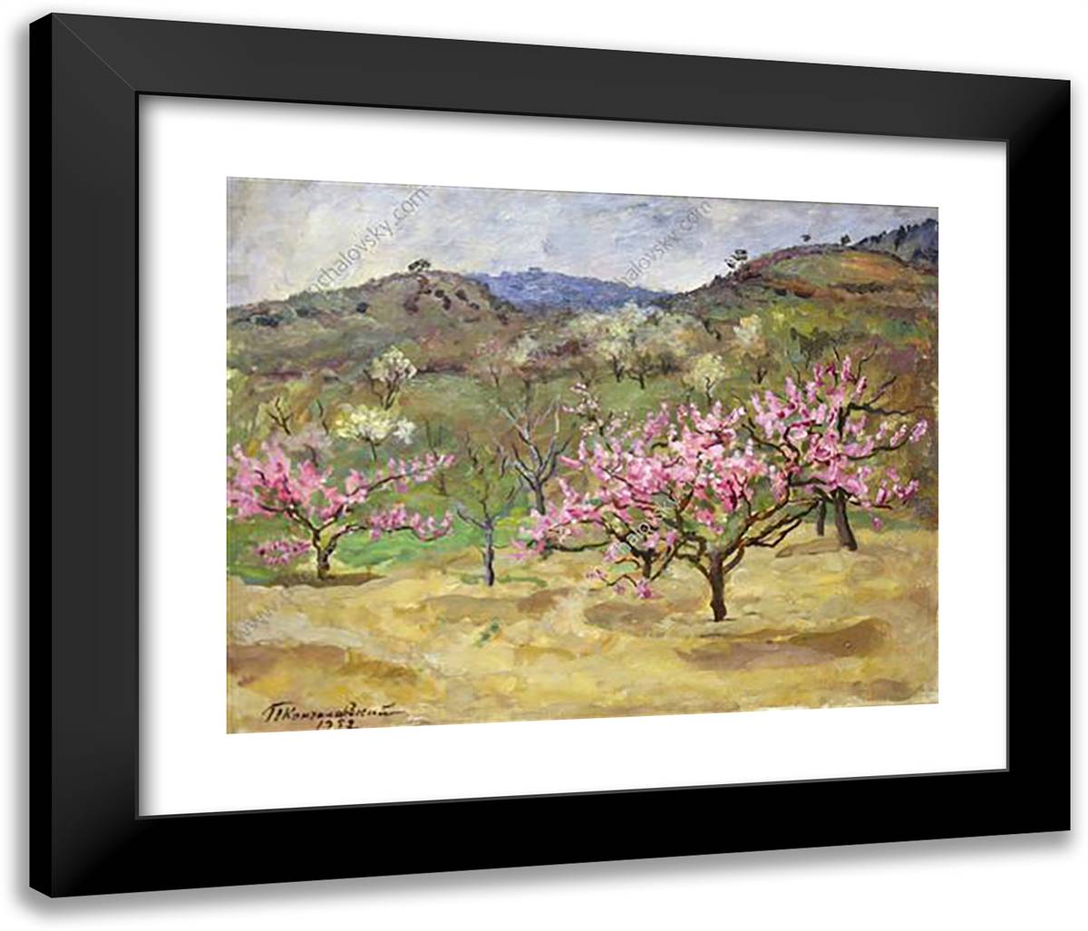 Crimea. Peach Garden. 24x20 Black Modern Wood Framed Art Print Poster by Konchalovsky, Piotr