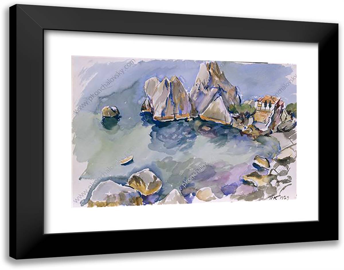 Crimea. the Rocks by the Sea. 24x19 Black Modern Wood Framed Art Print Poster by Konchalovsky, Piotr