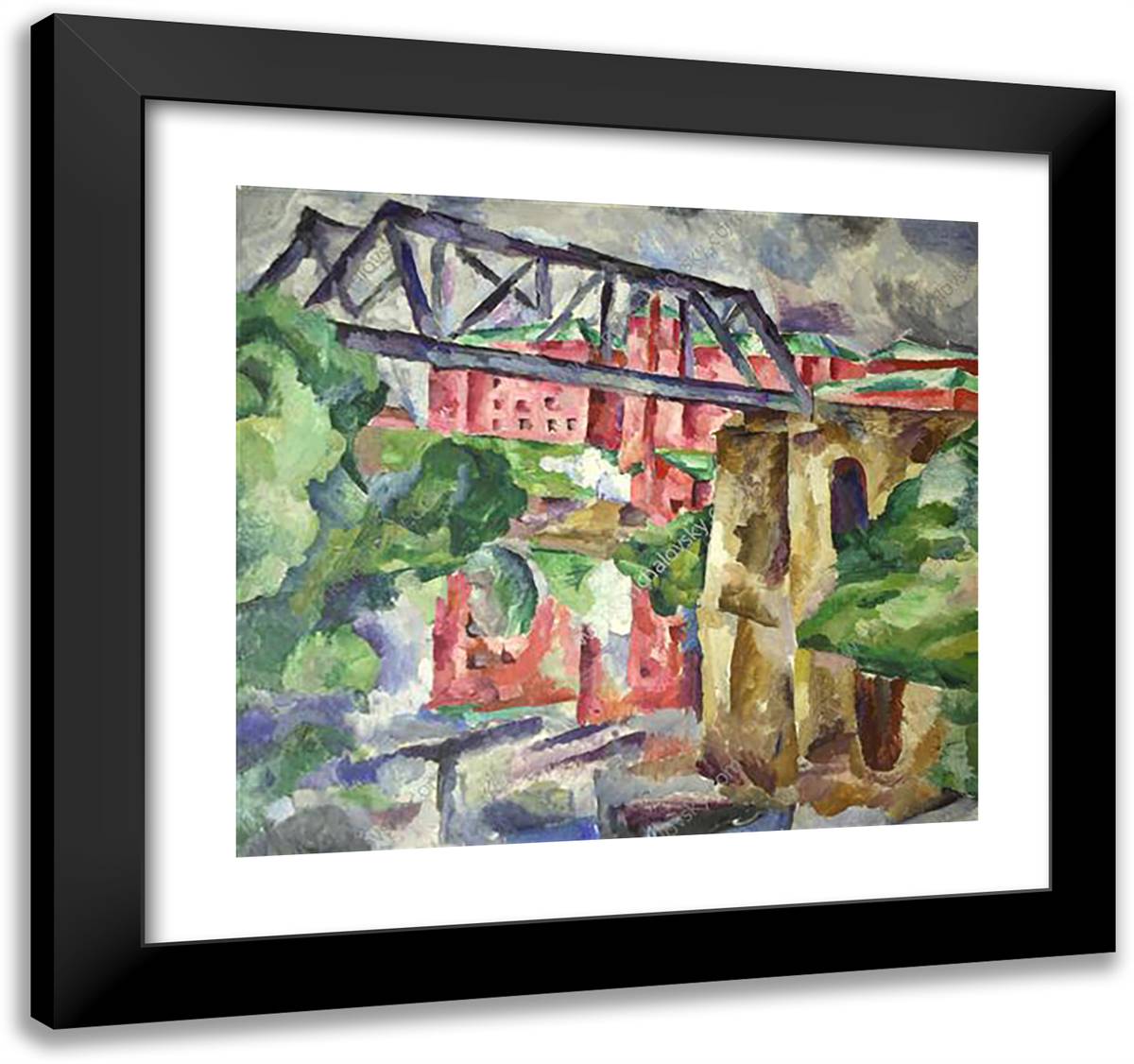 Factory in Nara 21x20 Black Modern Wood Framed Art Print Poster by Konchalovsky, Piotr