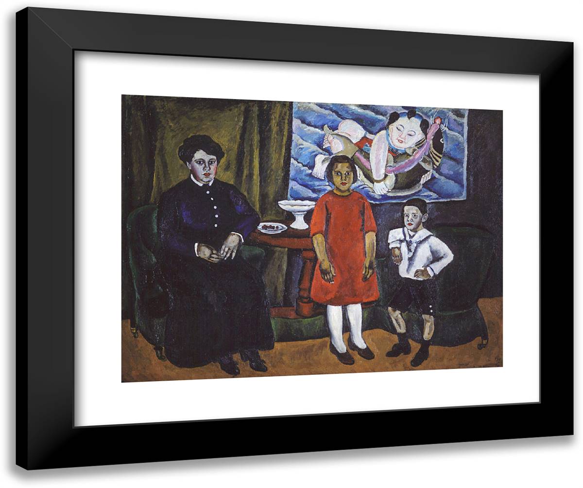 Family Portrait (Against Chinese Panel) 24x20 Black Modern Wood Framed Art Print Poster by Konchalovsky, Piotr