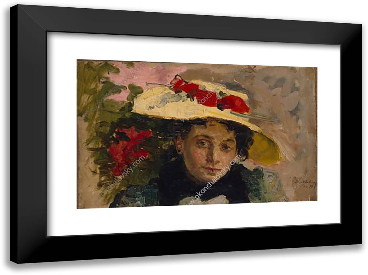 Female Portrait (Voronova) 24x18 Black Modern Wood Framed Art Print Poster by Konchalovsky, Piotr