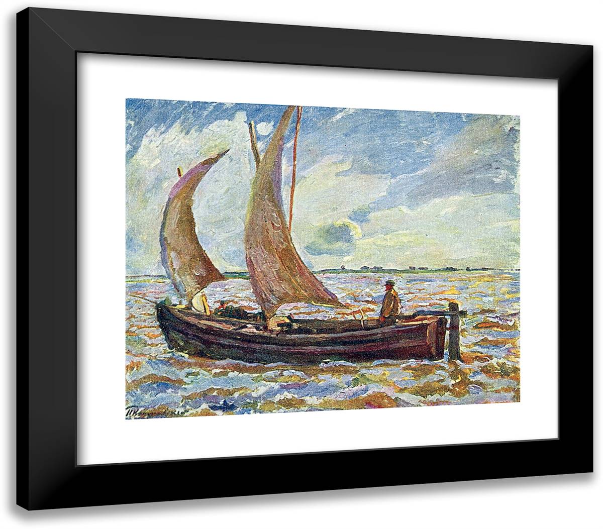 Fisherman's Landscape 23x20 Black Modern Wood Framed Art Print Poster by Konchalovsky, Piotr