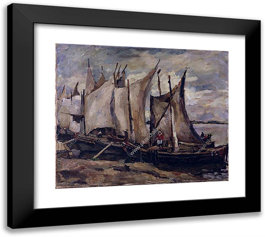 Fishing Boats. Drying the Sails. 22x20 Black Modern Wood Framed Art Print Poster by Konchalovsky, Piotr