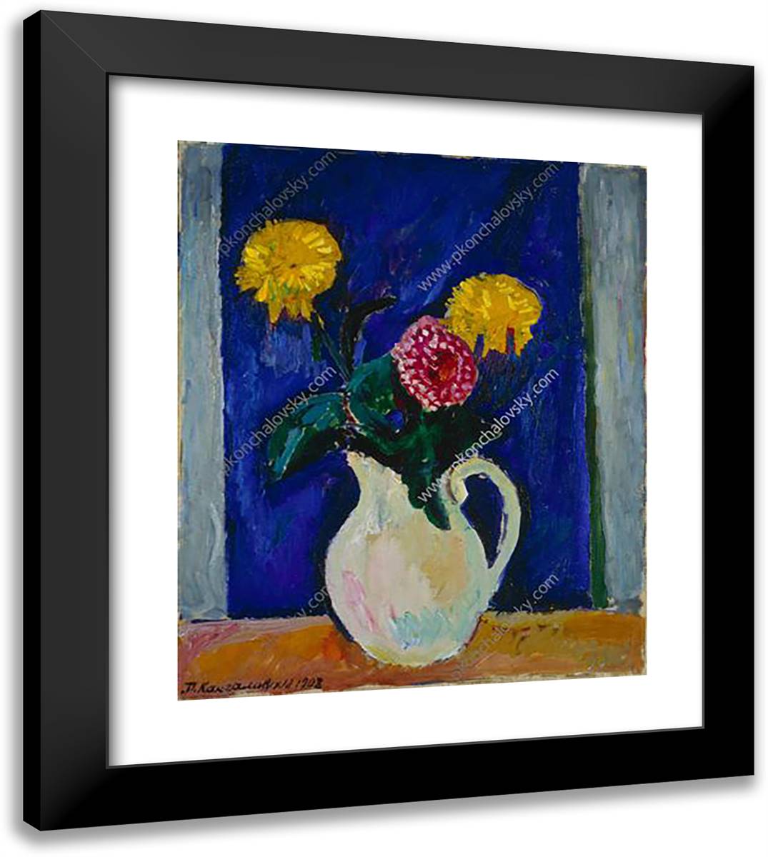 Flowers in a High Vase. 20x23 Black Modern Wood Framed Art Print Poster by Konchalovsky, Piotr