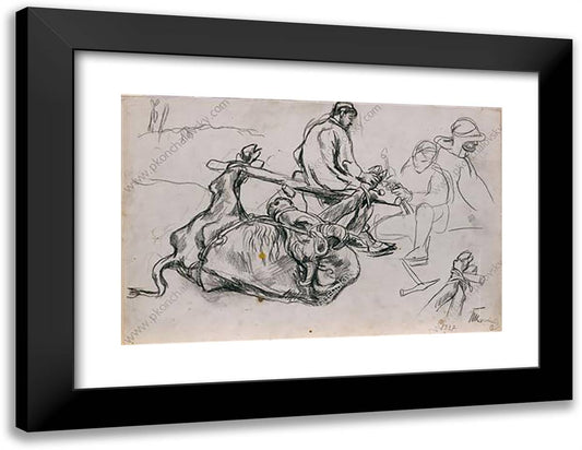 Forging of Buffalo. Study. 24x19 Black Modern Wood Framed Art Print Poster by Konchalovsky, Piotr