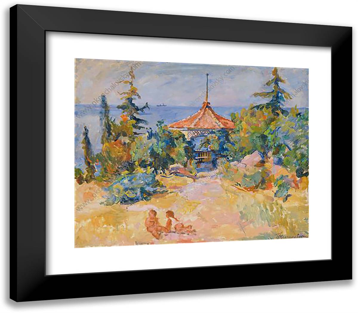 Garden with Gazebo 23x20 Black Modern Wood Framed Art Print Poster by Konchalovsky, Piotr