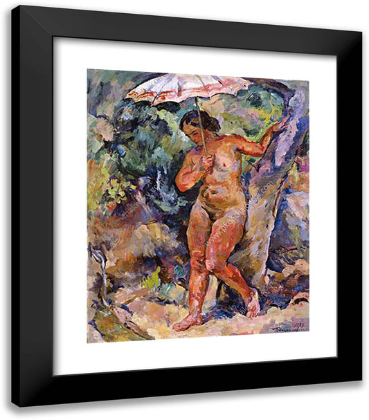 Girl Under the Umbrella 20x23 Black Modern Wood Framed Art Print Poster by Konchalovsky, Piotr