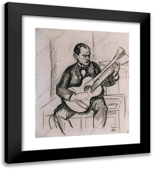 Guitarist. a Sketch. 20x22 Black Modern Wood Framed Art Print Poster by Konchalovsky, Piotr