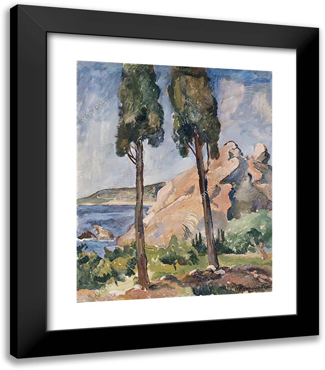 Gurzuf. Cypresses. 20x23 Black Modern Wood Framed Art Print Poster by Konchalovsky, Piotr