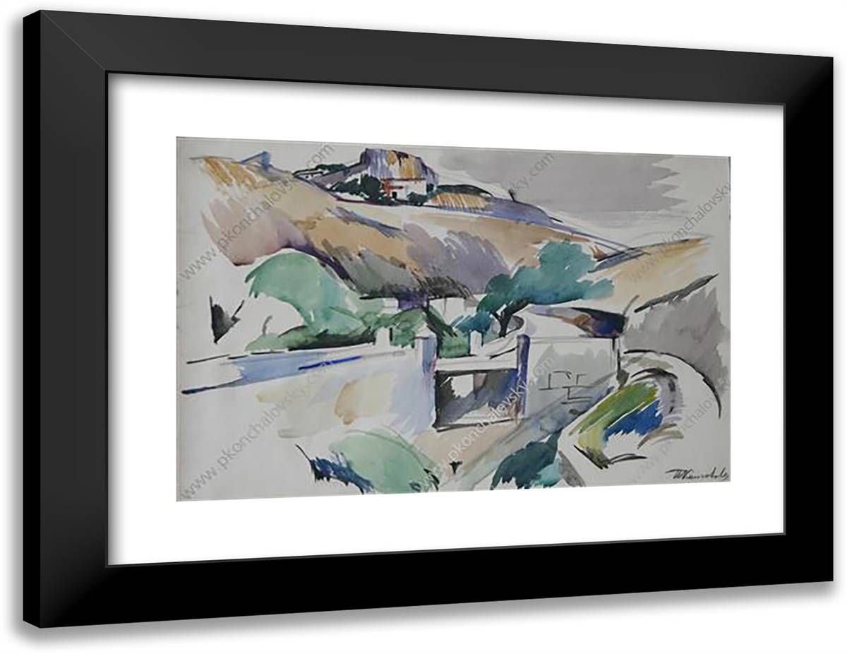 Gurzuf. the Road in the Mountains. 24x18 Black Modern Wood Framed Art Print Poster by Konchalovsky, Piotr