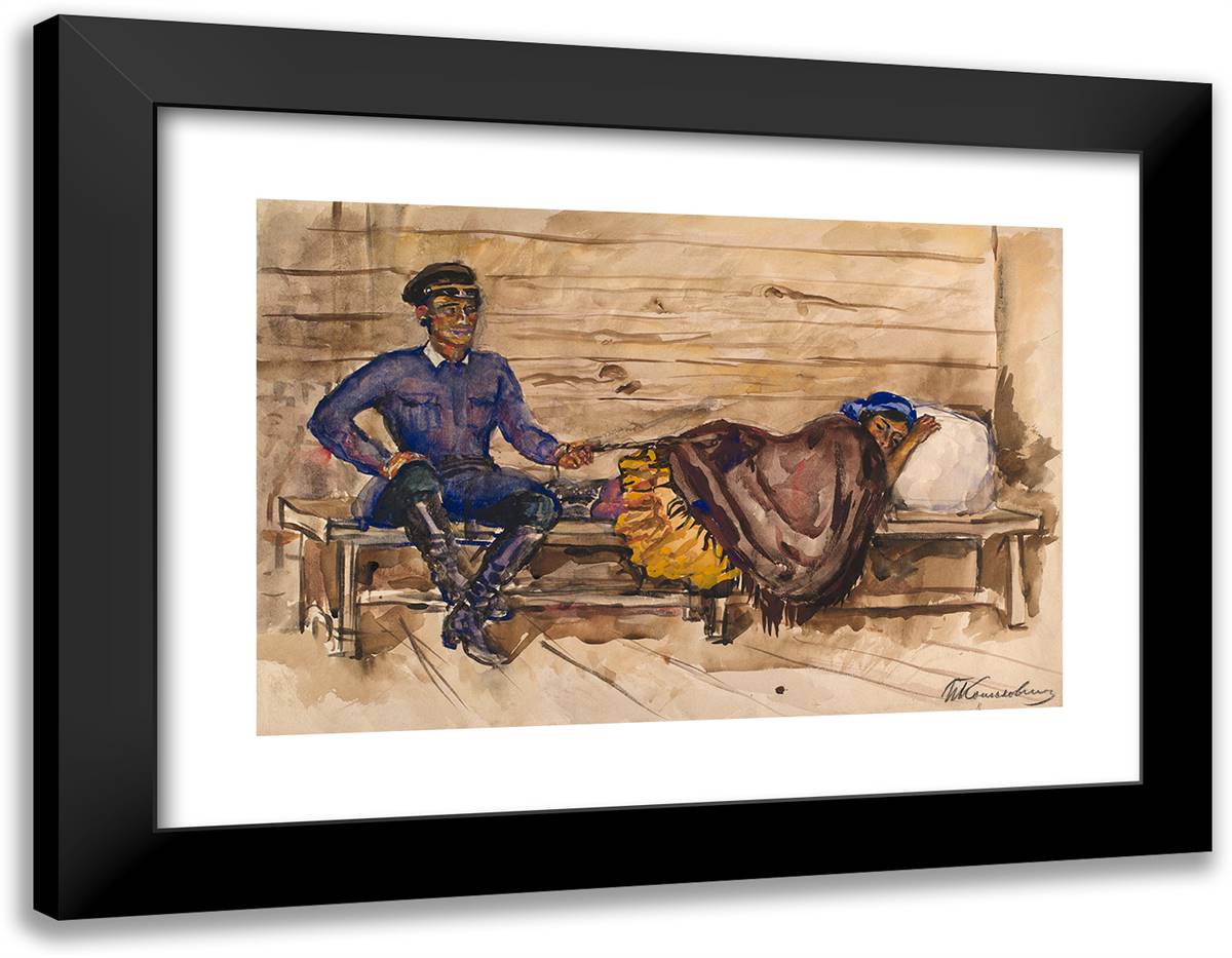 Gypsies at the Railway Station 24x19 Black Modern Wood Framed Art Print Poster by Konchalovsky, Piotr