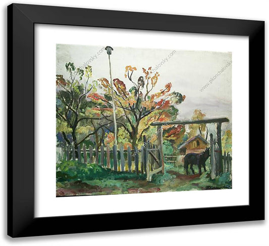 Horse at the Gate 22x20 Black Modern Wood Framed Art Print Poster by Konchalovsky, Piotr