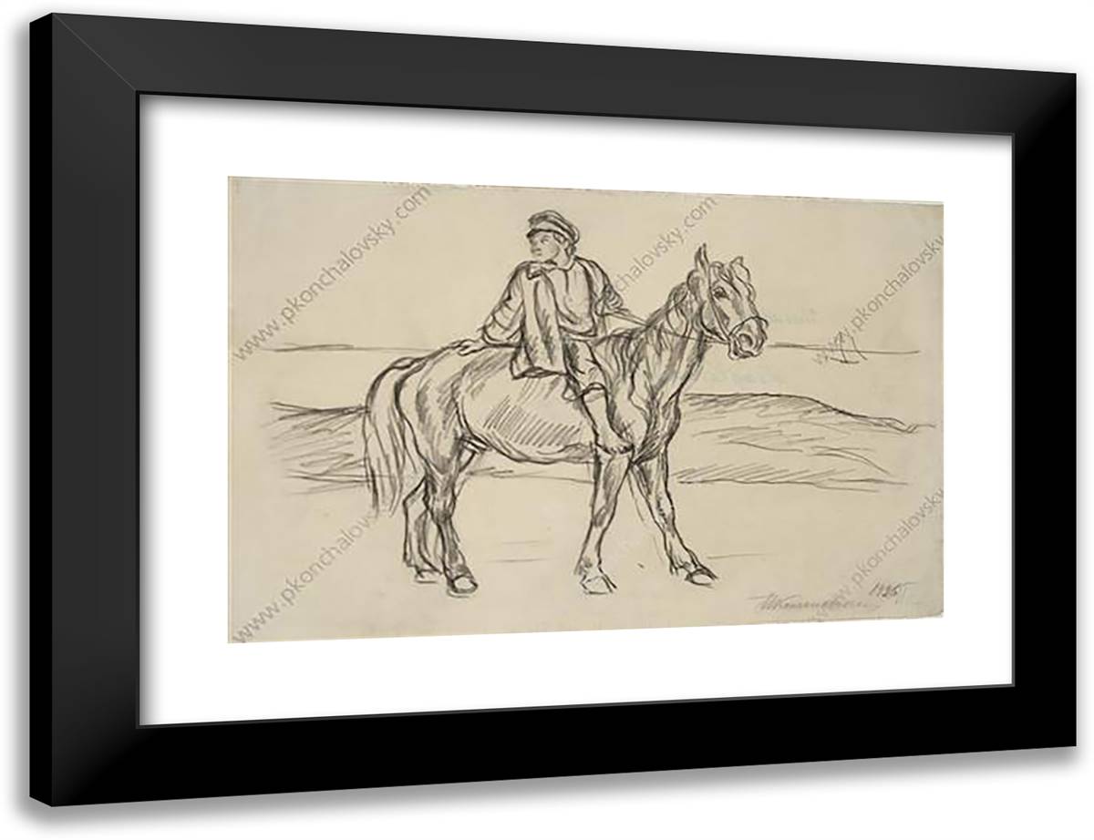 Ilmen Lake. the Boy on Horseback. 24x18 Black Modern Wood Framed Art Print Poster by Konchalovsky, Piotr