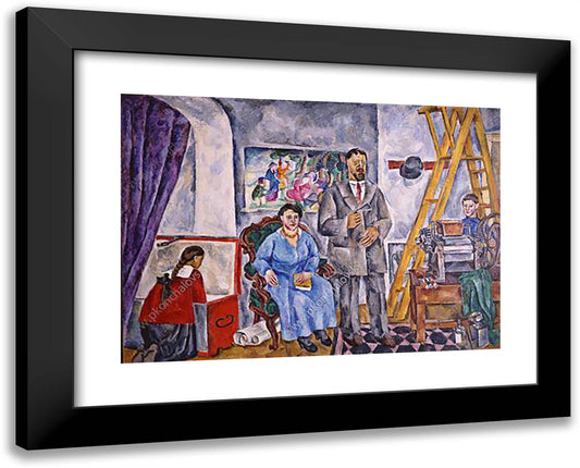 In the Studio. Family Portrait. 24x19 Black Modern Wood Framed Art Print Poster by Konchalovsky, Piotr