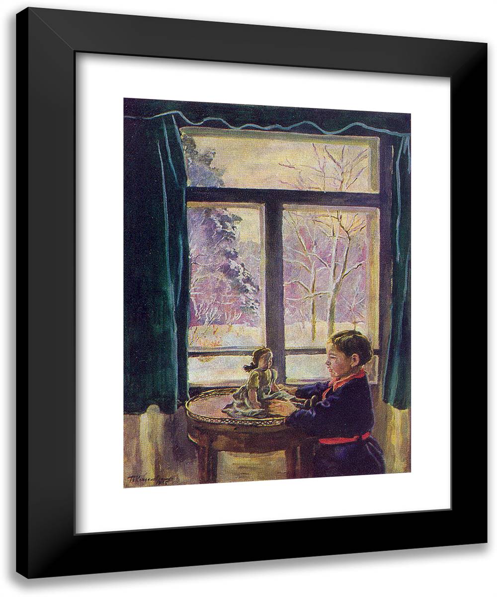 Katya by the Window 19x24 Black Modern Wood Framed Art Print Poster by Konchalovsky, Piotr