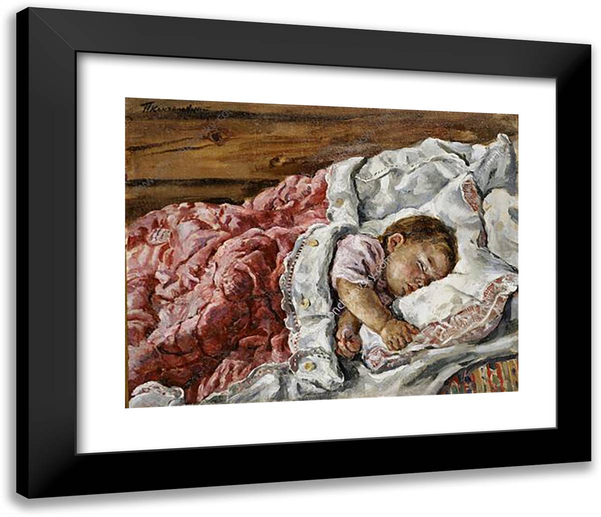 Katya Sleeping (On the Left Side) 23x20 Black Modern Wood Framed Art Print Poster by Konchalovsky, Piotr