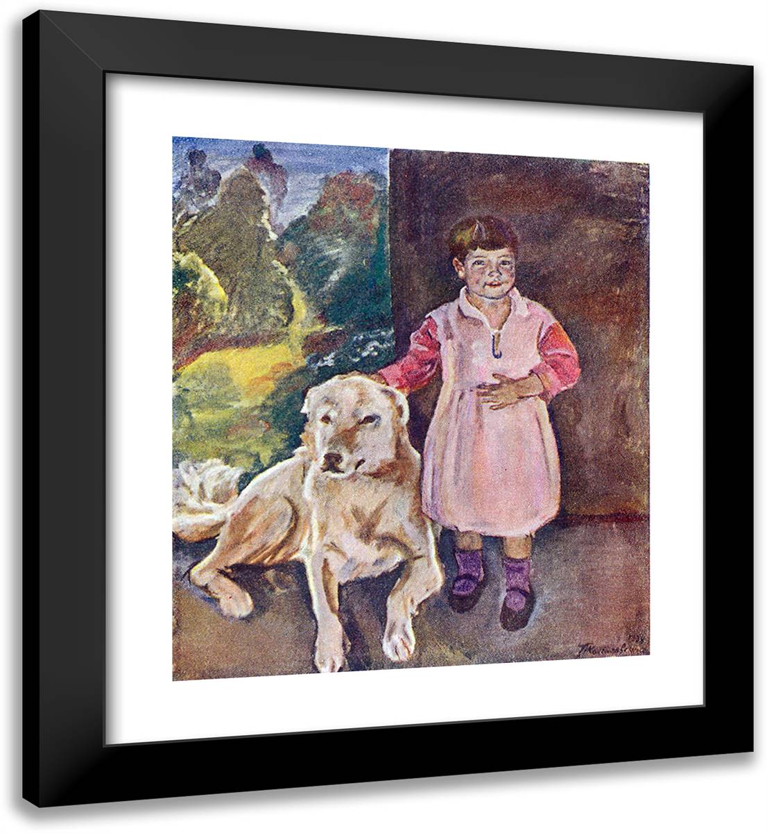 Katya with a Dog 20x22 Black Modern Wood Framed Art Print Poster by Konchalovsky, Piotr