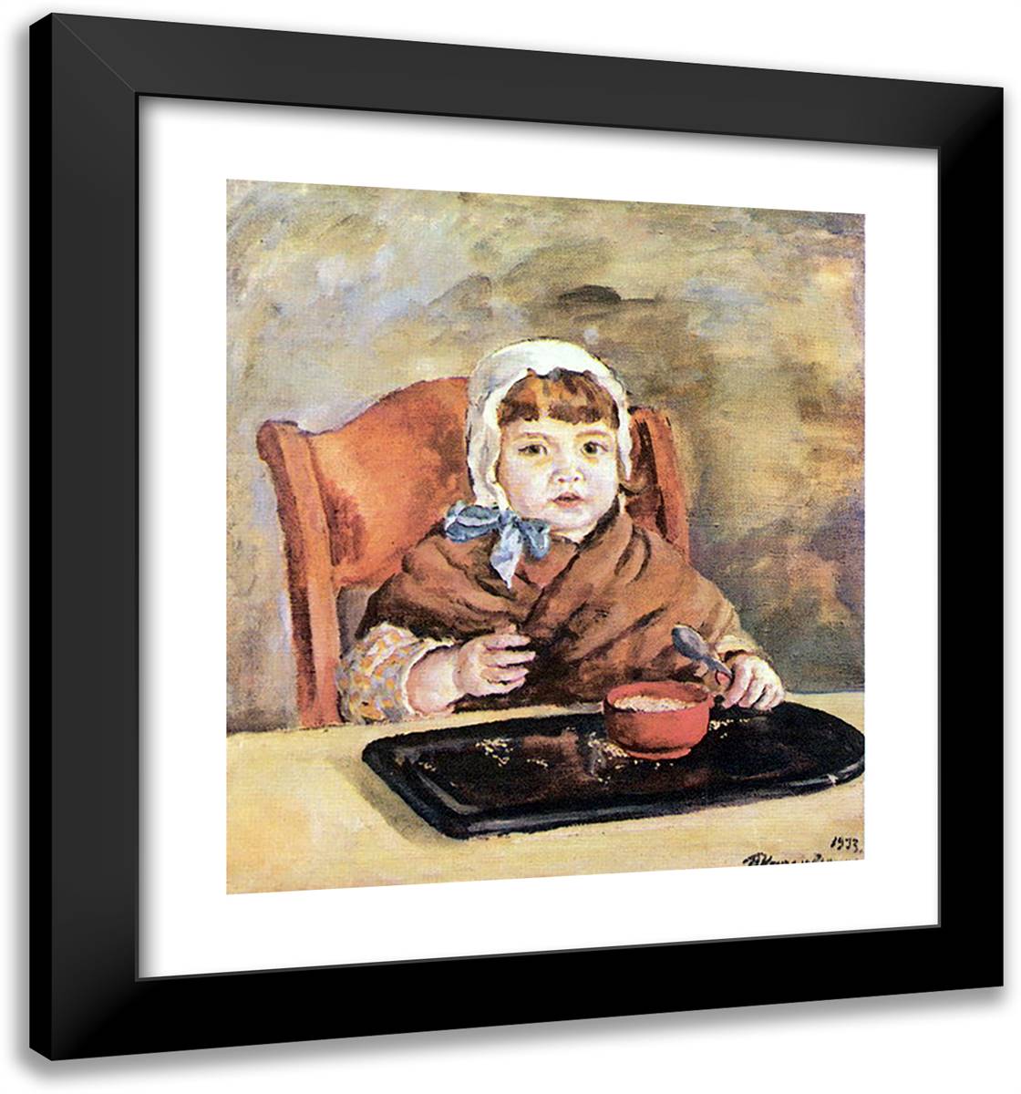 Katya with Grains 20x21 Black Modern Wood Framed Art Print Poster by Konchalovsky, Piotr