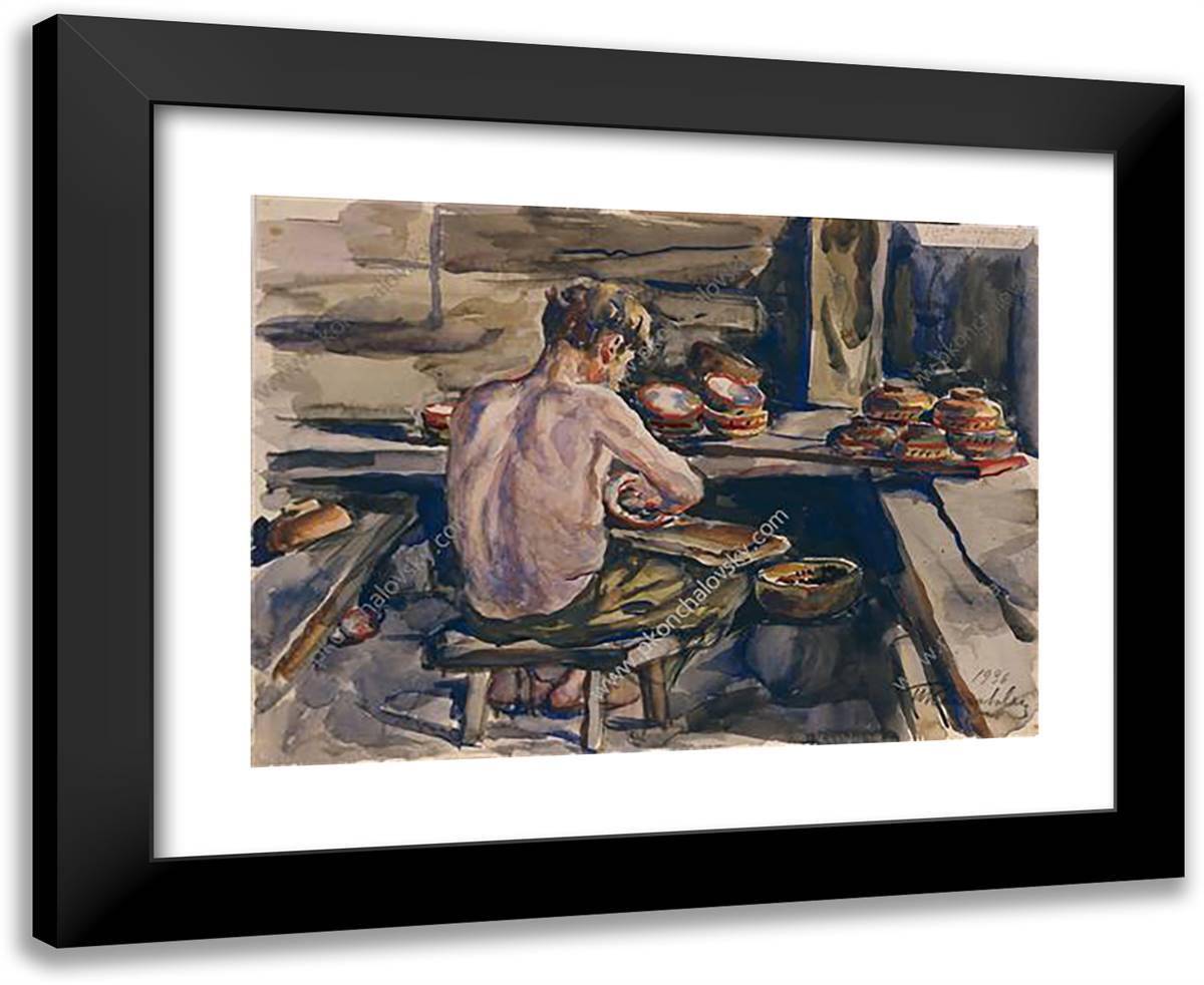 Khokhloma. Varnisher. 24x20 Black Modern Wood Framed Art Print Poster by Konchalovsky, Piotr