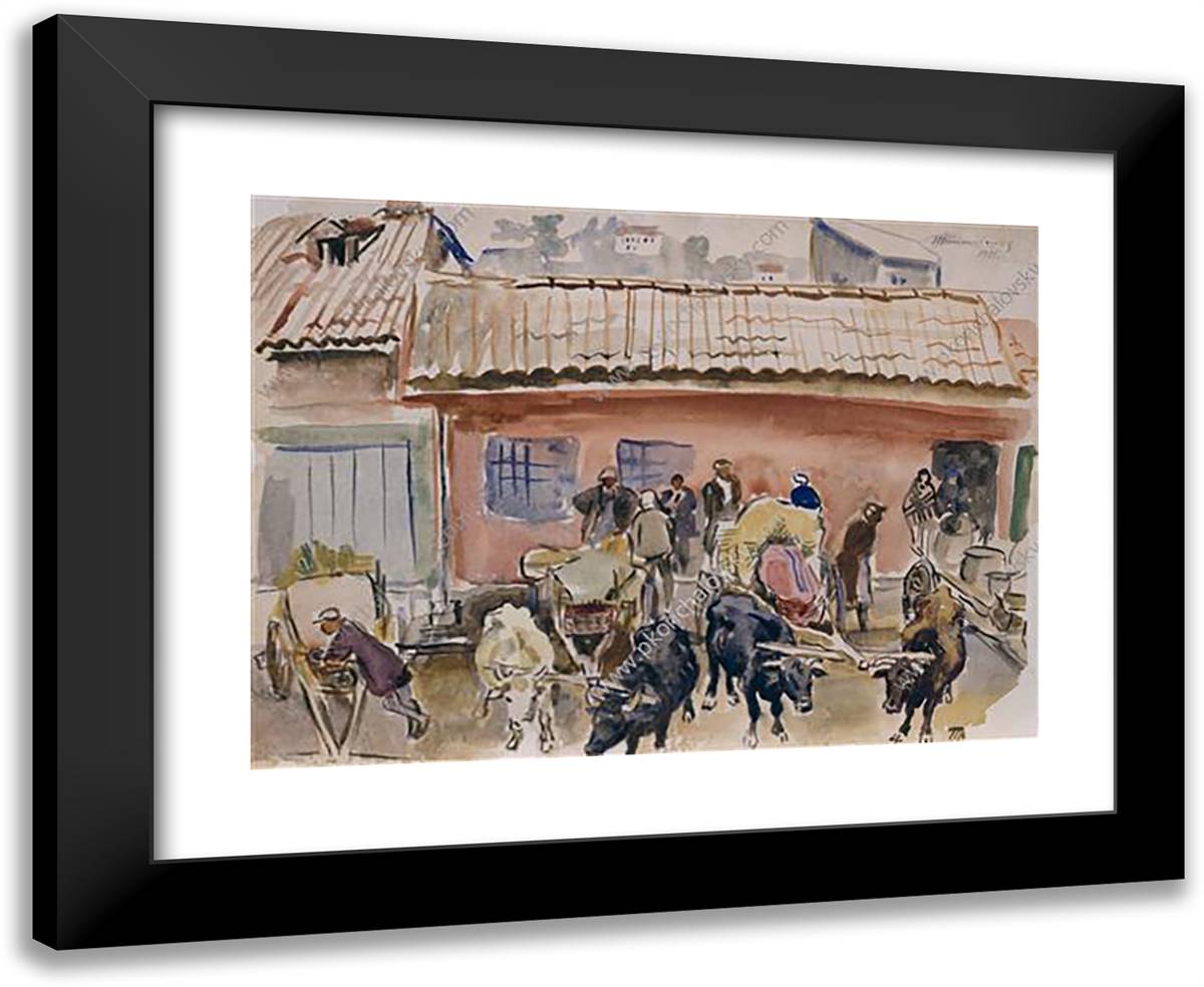 Kutaisi. Grape Market. 24x20 Black Modern Wood Framed Art Print Poster by Konchalovsky, Piotr