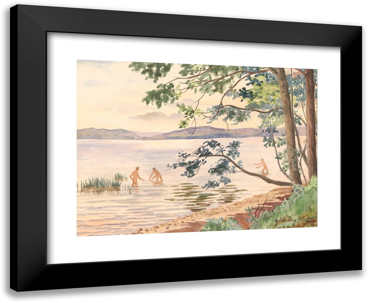 Lake Hepoyarvi, Bathing 24x20 Black Modern Wood Framed Art Print Poster by Konchalovsky, Piotr