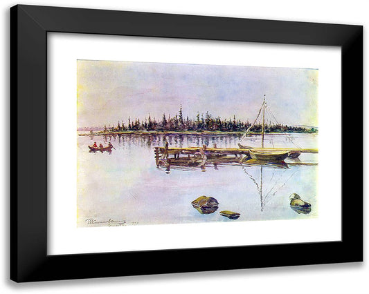 Lake Imandra. Resinification Nets. 24x19 Black Modern Wood Framed Art Print Poster by Konchalovsky, Piotr