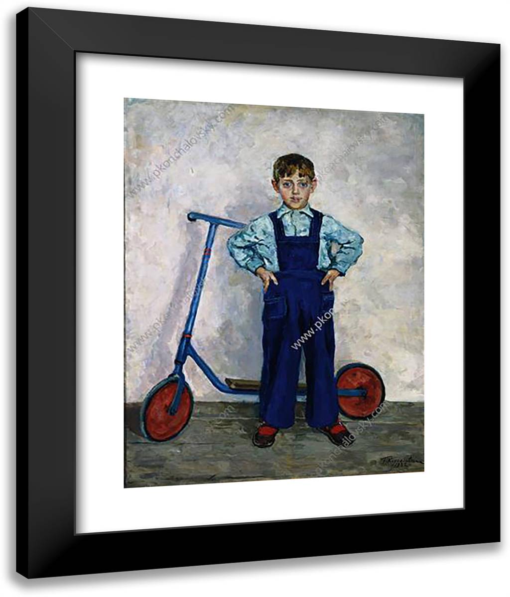 Lavrushka with Scooter, a Grandson of the Artist 20x24 Black Modern Wood Framed Art Print Poster by Konchalovsky, Piotr