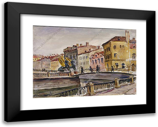 Leningrad. Lions Bridge. 24x19 Black Modern Wood Framed Art Print Poster by Konchalovsky, Piotr