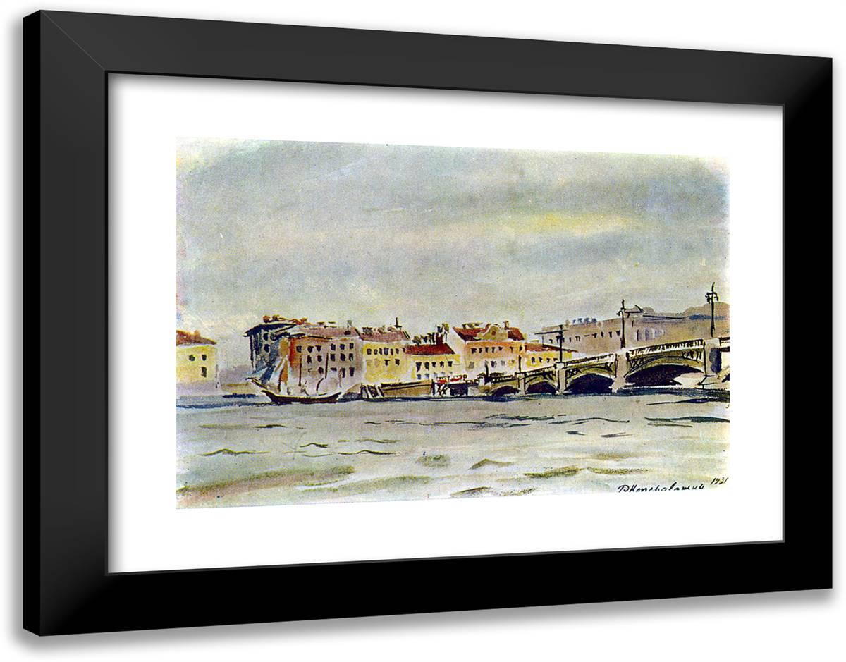 Leningrad. the Embankment of the Neva. 24x19 Black Modern Wood Framed Art Print Poster by Konchalovsky, Piotr