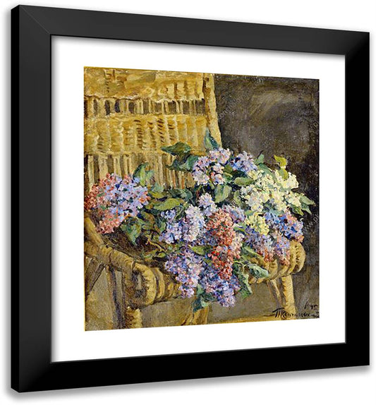 Lilac in the Wicker Chair 20x22 Black Modern Wood Framed Art Print Poster by Konchalovsky, Piotr