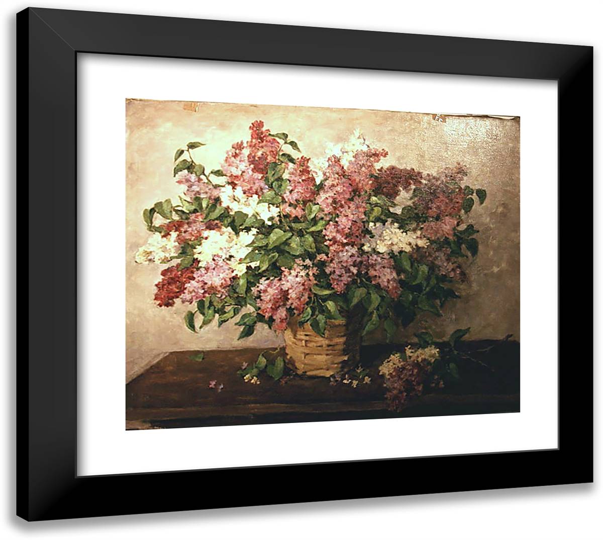 Lilacs in a Basket 22x20 Black Modern Wood Framed Art Print Poster by Konchalovsky, Piotr