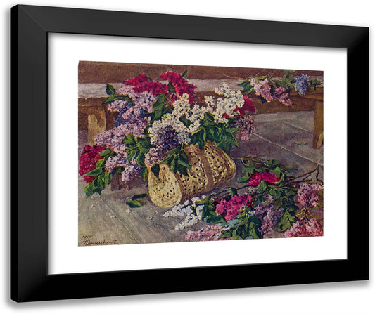 Lilacs in a Purse on the Floor 24x20 Black Modern Wood Framed Art Print Poster by Konchalovsky, Piotr