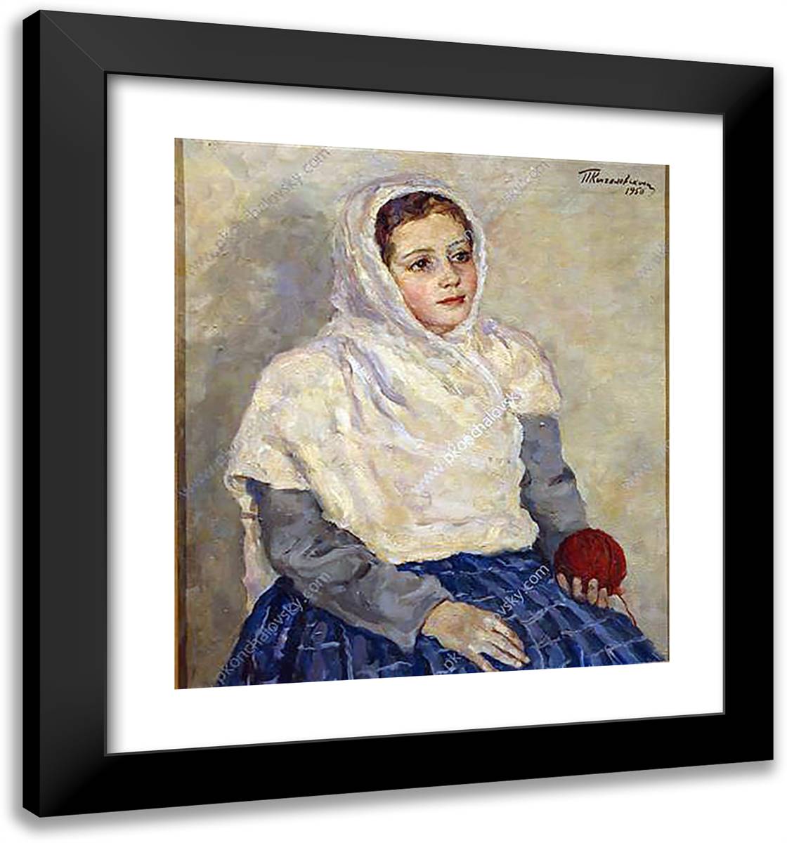 Margot Wearing a Headscarf 20x21 Black Modern Wood Framed Art Print Poster by Konchalovsky, Piotr