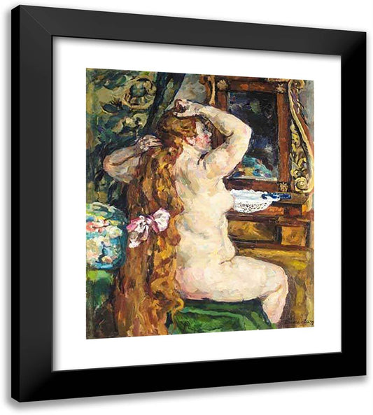 Model with Red Hair by the Mirror 20x22 Black Modern Wood Framed Art Print Poster by Konchalovsky, Piotr