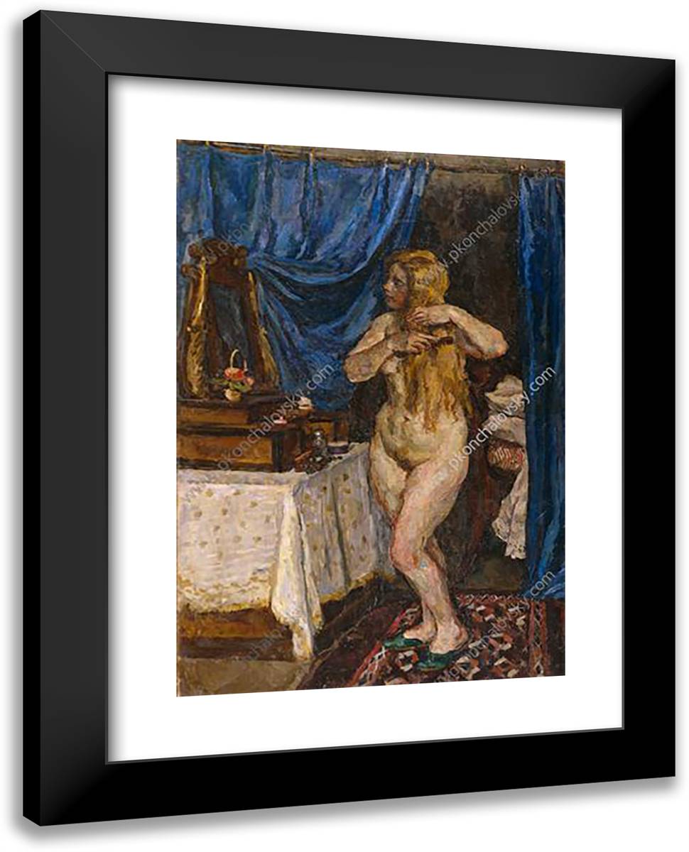 Model with Red Hair in the Mirror 19x24 Black Modern Wood Framed Art Print Poster by Konchalovsky, Piotr