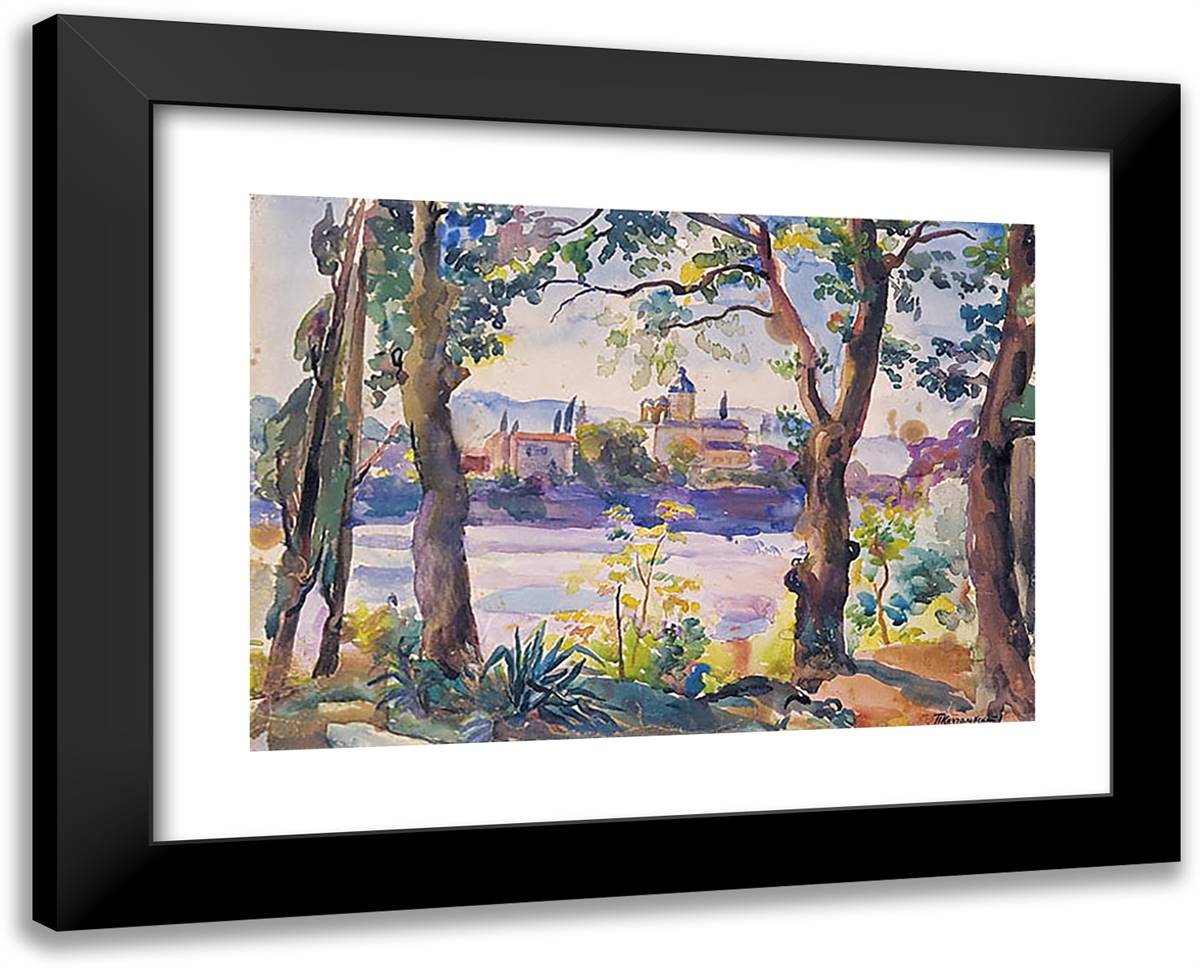 Monastery in the Distance 24x19 Black Modern Wood Framed Art Print Poster by Konchalovsky, Piotr