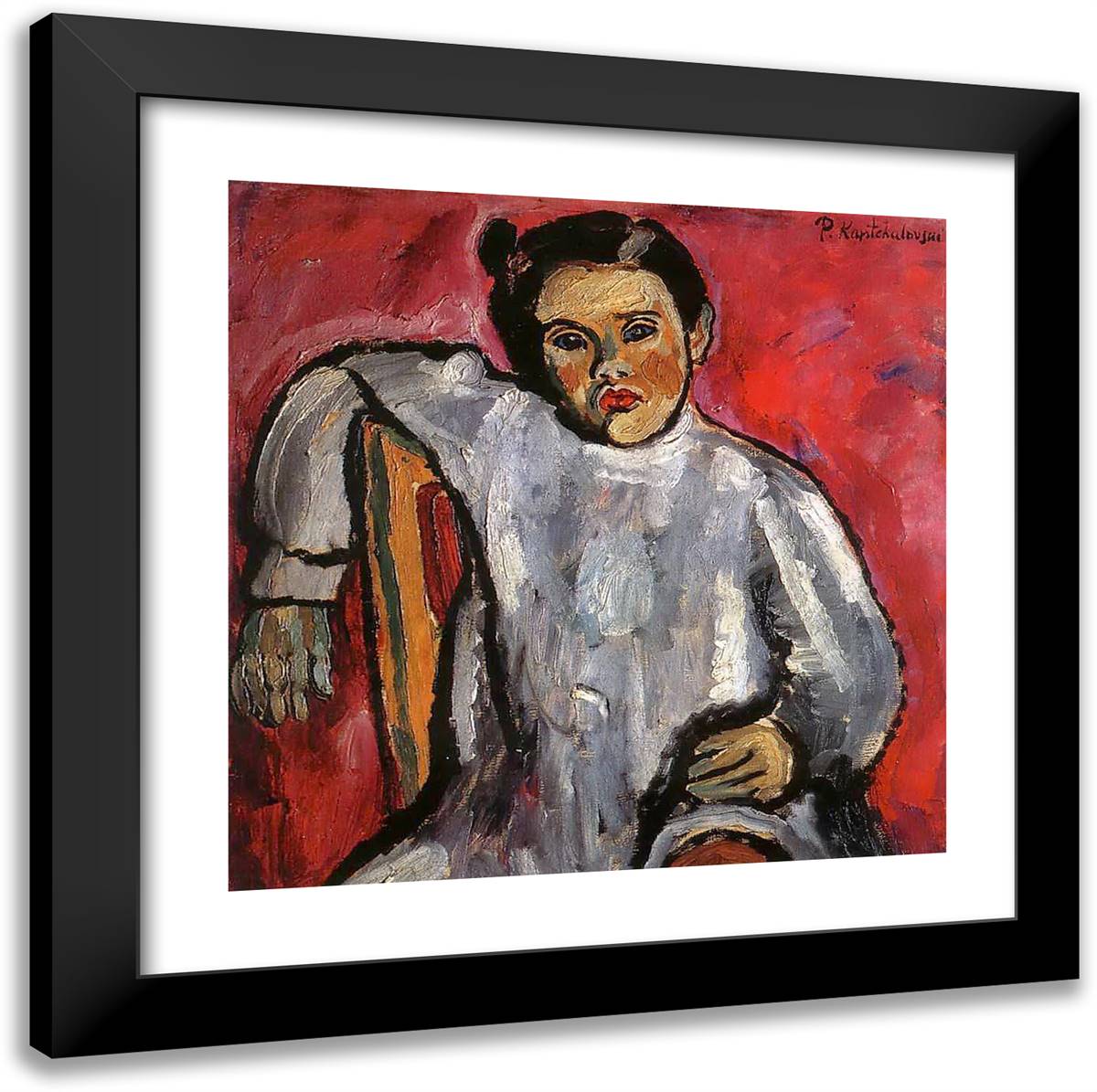 Natasha on a Chair (Portrait of N. P. Konchalovskaya in Childhood) 20x20 Black Modern Wood Framed Art Print Poster by Konchalovsky, Piotr