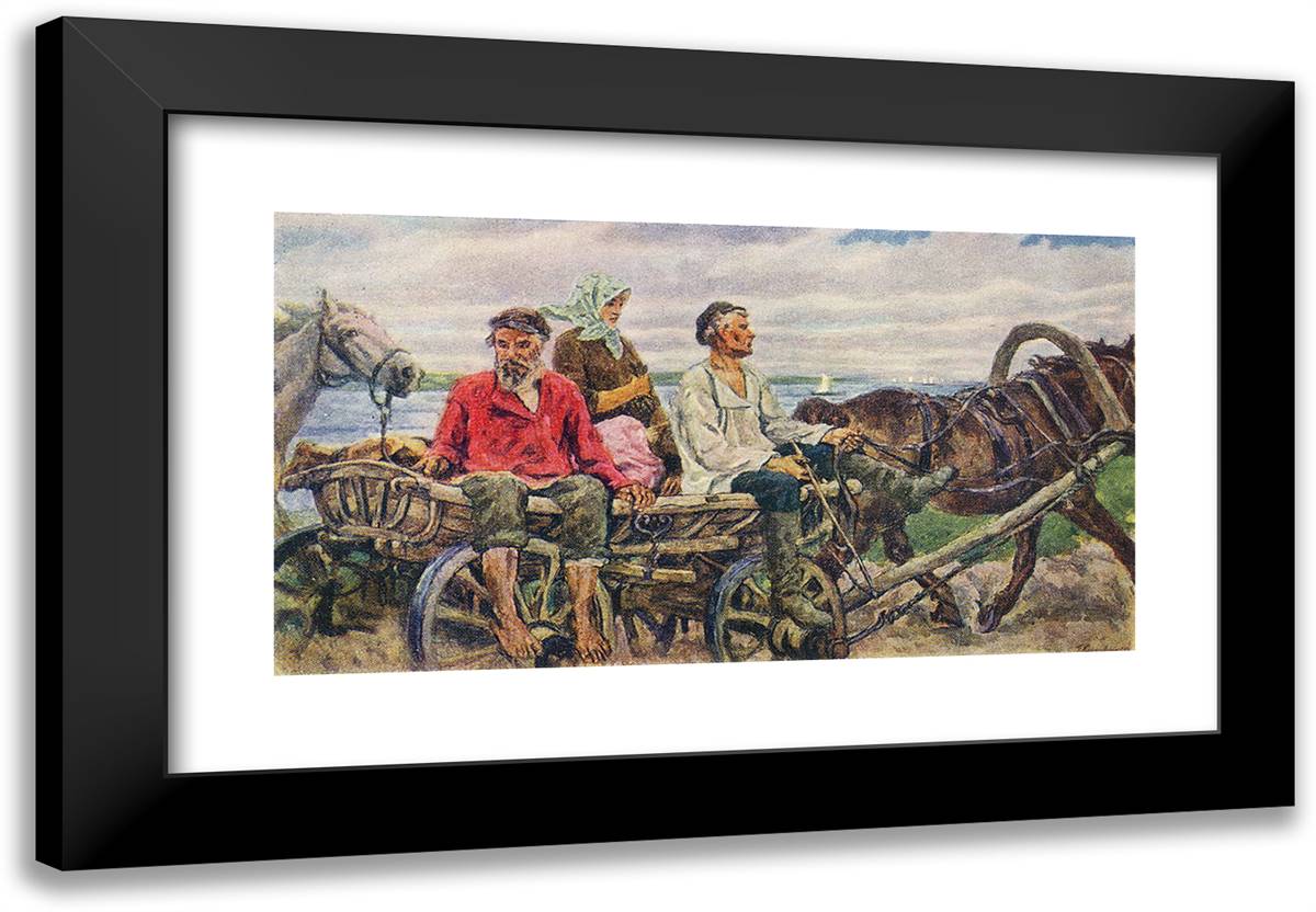 Novgorod. Returning from the Fair. 24x17 Black Modern Wood Framed Art Print Poster by Konchalovsky, Piotr