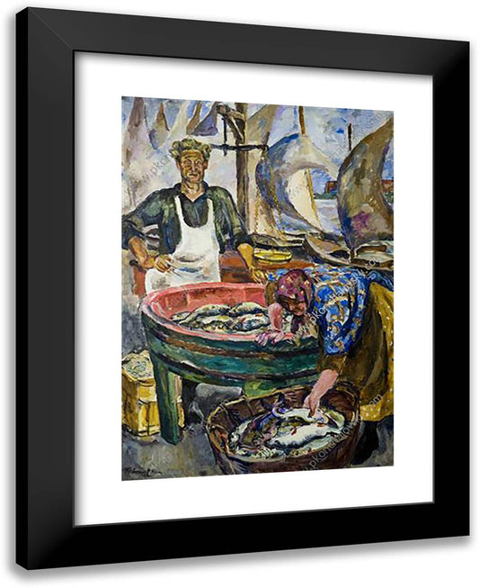 Novgorod. the Fish Market. 19x24 Black Modern Wood Framed Art Print Poster by Konchalovsky, Piotr