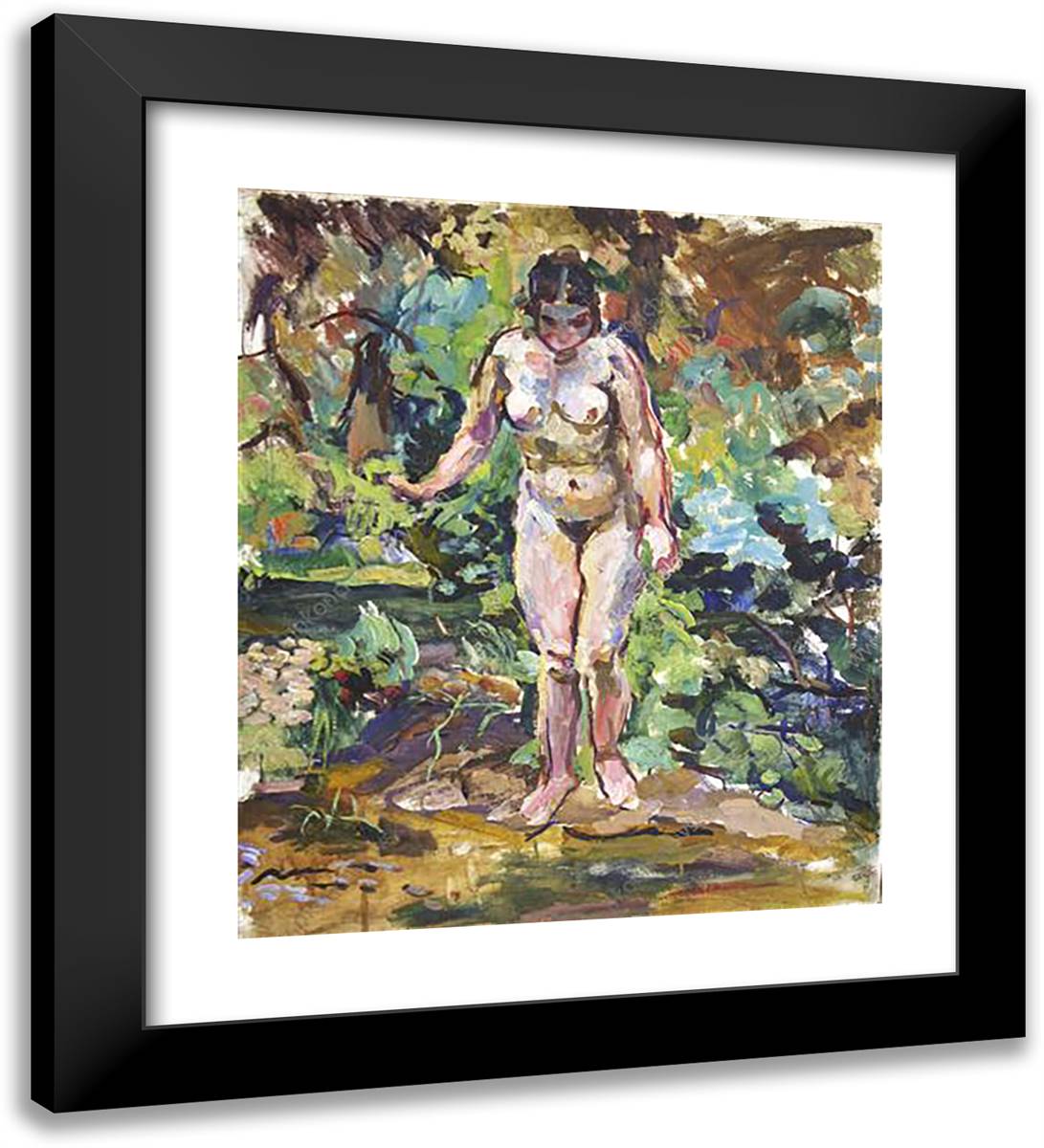 Nude on a Green Background 20x22 Black Modern Wood Framed Art Print Poster by Konchalovsky, Piotr