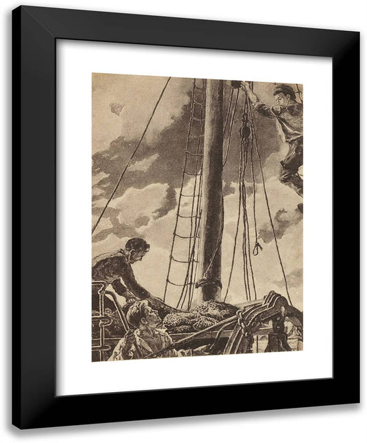 On the Deck of the Trawler 19x24 Black Modern Wood Framed Art Print Poster by Konchalovsky, Piotr