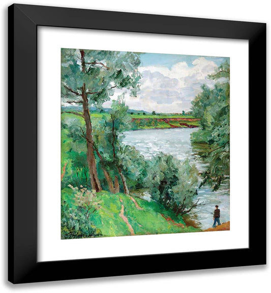 On the River Protva. Fisherman. 20x22 Black Modern Wood Framed Art Print Poster by Konchalovsky, Piotr