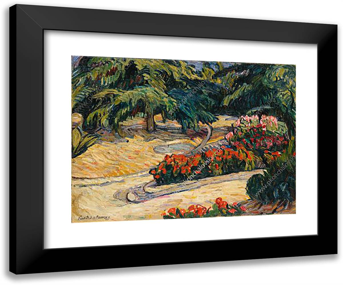 Palm Trees and Geranium 24x20 Black Modern Wood Framed Art Print Poster by Konchalovsky, Piotr