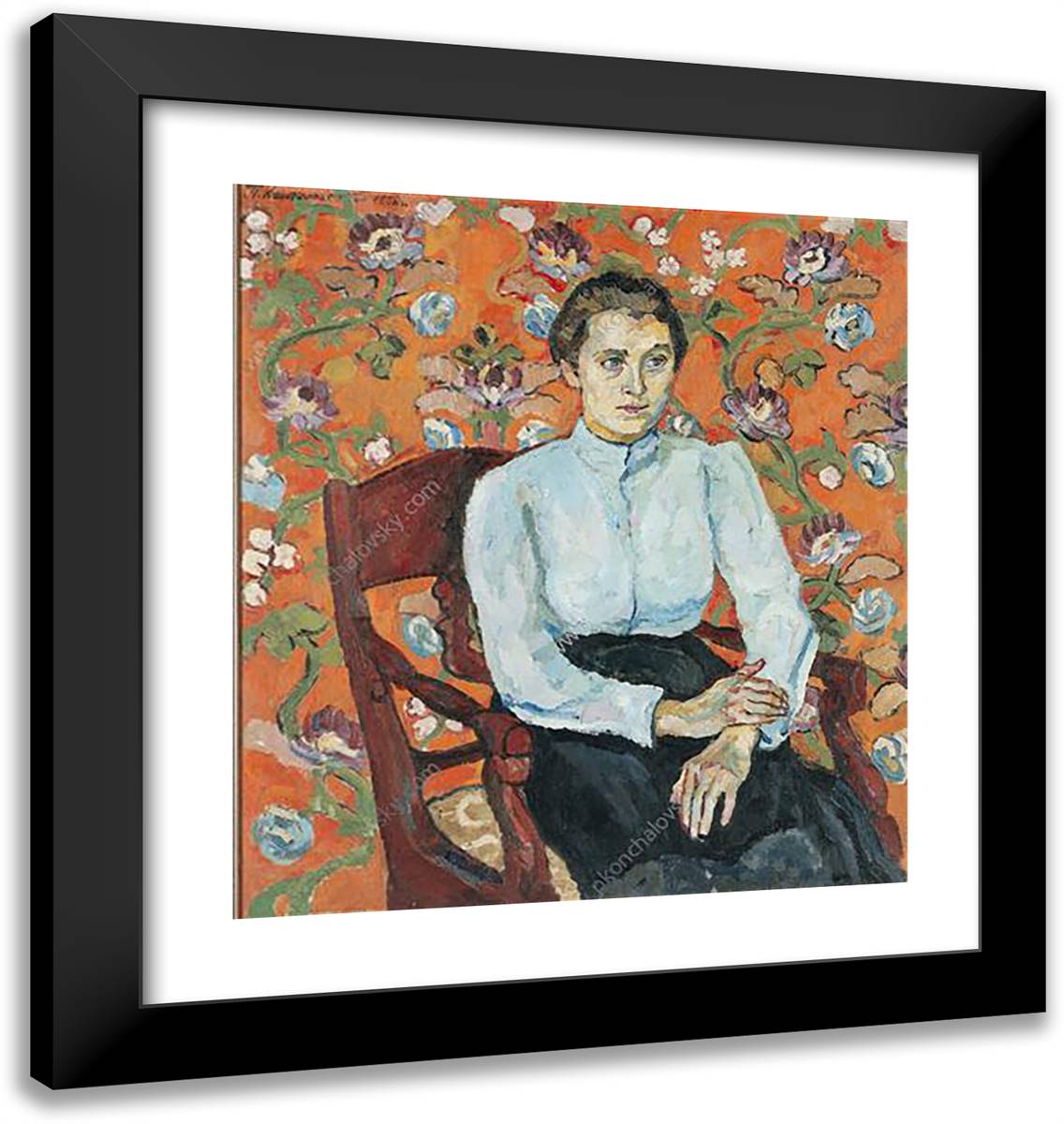 Pasha on Flowers 20x21 Black Modern Wood Framed Art Print Poster by Konchalovsky, Piotr