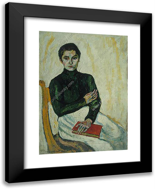 Pasha with the Red Book (On White) 19x24 Black Modern Wood Framed Art Print Poster by Konchalovsky, Piotr