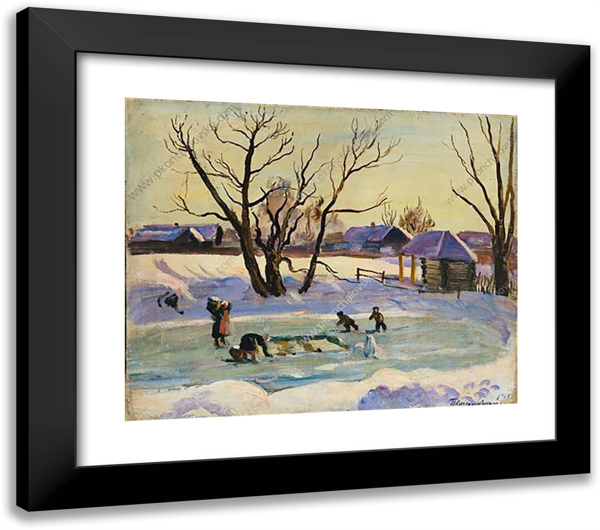 Pond. Sun and Snow. 23x20 Black Modern Wood Framed Art Print Poster by Konchalovsky, Piotr